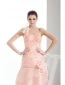 Pink Organza One Floral Strap Pleated Wedding Dress