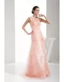 Pink Organza One Floral Strap Pleated Wedding Dress