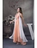 A-line V-neck Ankle-length Chiffon Prom Dress With Beading