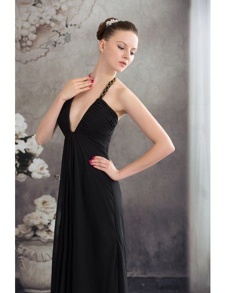 A-line Halter Floor-length Chiffon Evening Dress With Beading