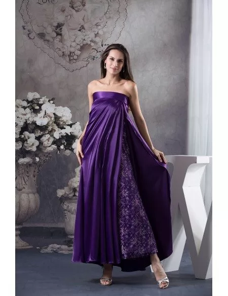 A-line Strapless Ankle-length Lace Satin Mother of the Bride Dress