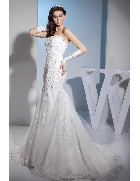 Lace Sweetheart Sexy Mermaid Tulle Wedding Dress