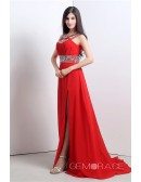 A-line Scoop Court-train Prom Dress with Beading