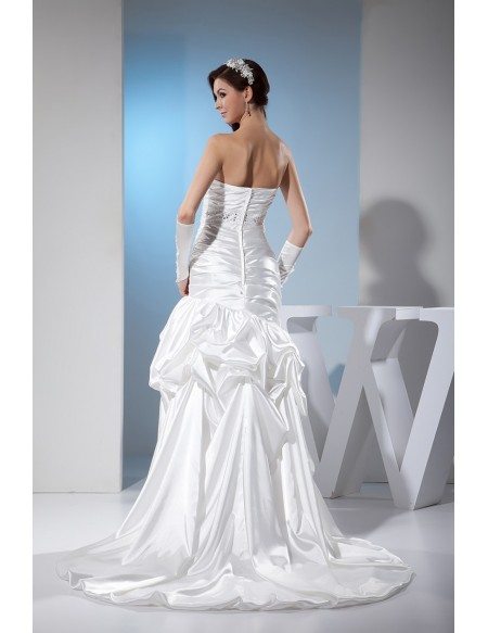 White Sleek Satin Pleated Wedding Dress Ruffled