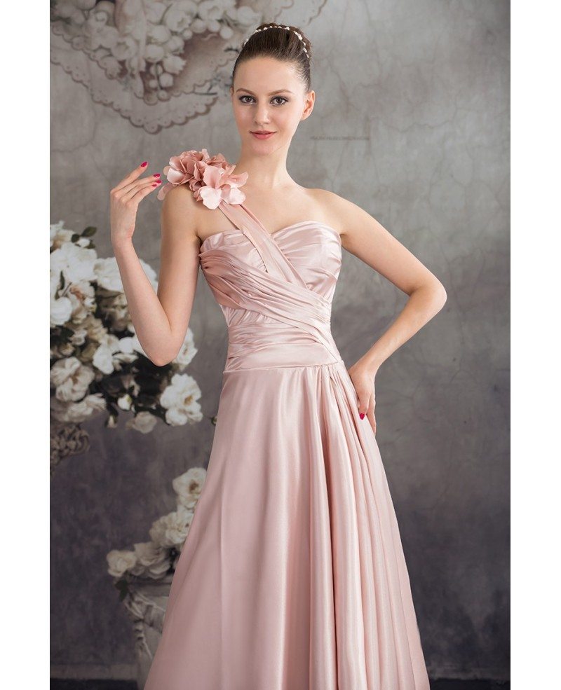 A-line One-shoulder Asymmetrical Satin Dress With Flowers #OP4567 $139 ...