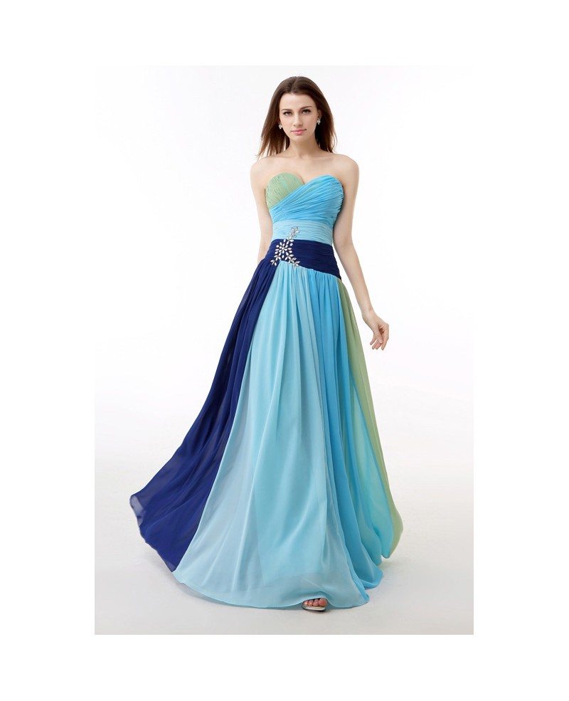 Colorful Sweetheart Pleated Chiffon Floor Length Party Dress #CY0155B ...