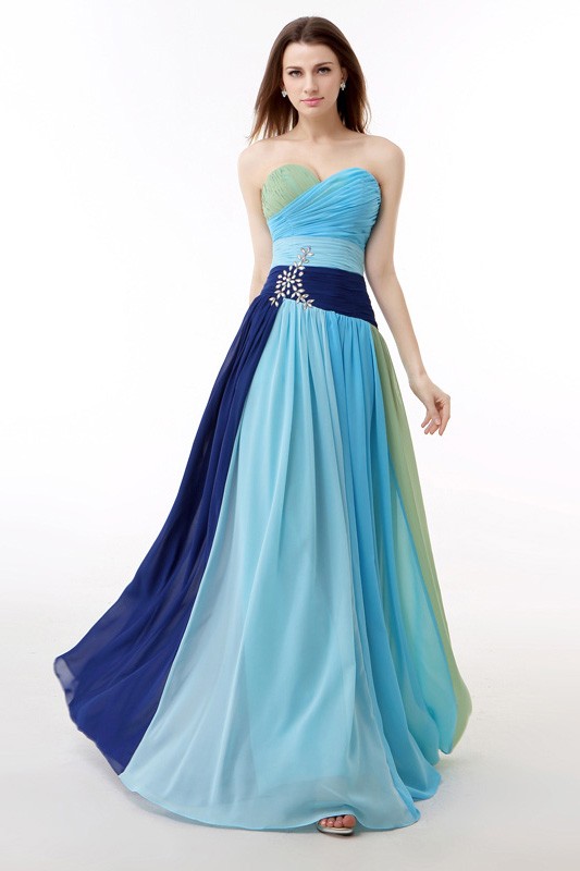 Colorful Sweetheart Pleated Chiffon Floor Length Party Dress #CY0155B ...