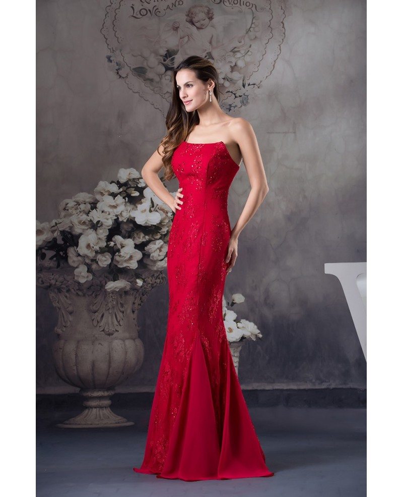 Mermaid Strapless Floor-length Satin Lace Evening Dress #OP4576 $164.3 ...