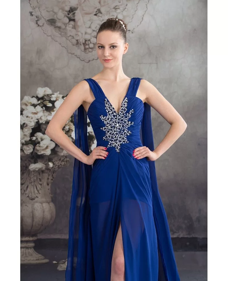 A Line V Neck Floor Length Chiffon Prom Dress With Beading Op4578 155