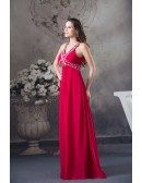 A-line V-neck Floor-length Chiffon Prom Dress With Beading
