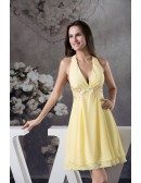 A-line Halter Short Chiffon Bridesmaid Dress