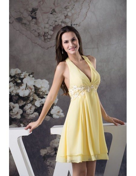 A-line Halter Short Chiffon Bridesmaid Dress #OP4583 $99 - GemGrace.com
