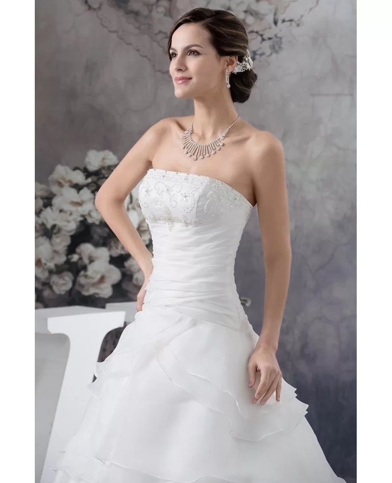 Strapless Ball Gown Beaded Tiered Organza Wedding Dress With Beading Oph1385 269 