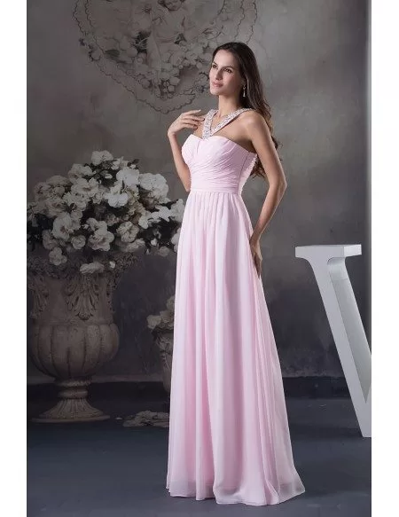 A-line Halter Floor-length Chiffon Prom Dress With Beading