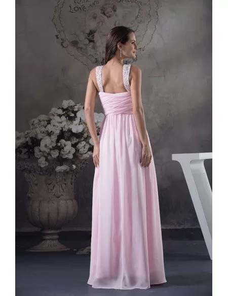 A-line Halter Floor-length Chiffon Prom Dress With Beading
