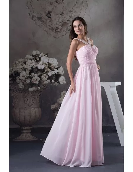 A-Line/Elegant Sleeveless Halter Chiffon Floor-Length Two Piece Prom Dresses main image 0