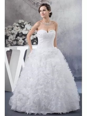 Pure White Cascading Ruffles Ballgown Wedding Dress Sweetheart
