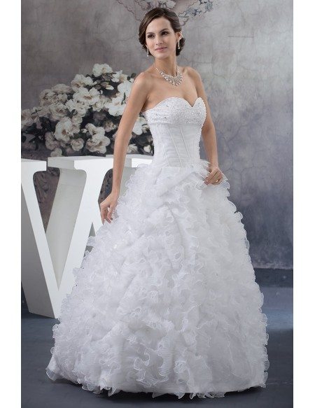 Pure White Cascading Ruffles Ballgown Wedding Dress Sweetheart #OPH1389 ...