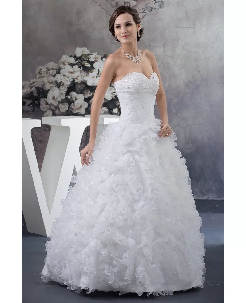 Pure White Cascading Ruffles Ballgown Wedding Dress Sweetheart #OPH1389 ...