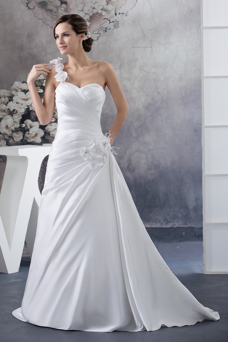 Pleated Satin One Floral Strap Beach Wedding Dress #OPH1390 $206.9 ...