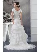 Modest Square Neckline Short Sleeves Pleated Mature Wedding Dress