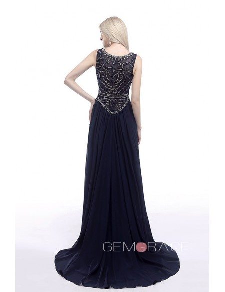 A-Line Scoop Neck Chiffon Prom Dress With Beading
