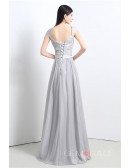 A-line V-neck Floor-length Prom Dress with Beading