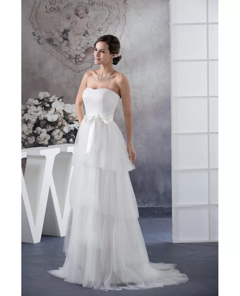 Elegant Tiered All Tulle Strapless White Wedding Dress