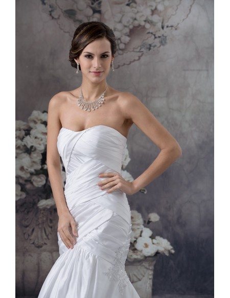 White Satin Cross Pleated Mermaid Wedding Dress
