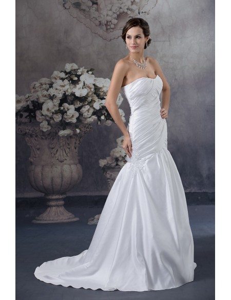 White Satin Cross Pleated Mermaid Wedding Dress