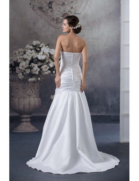 White Satin Cross Pleated Mermaid Wedding Dress