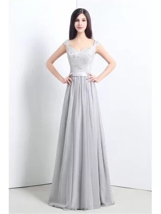 A-line V-neck Floor-length Prom Dress with Beading
