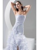 Strapless Grey Organza Cascading Ruffles Split Front Formal Dress