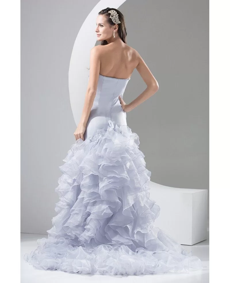 [$259.90] Strapless Grey Organza Cascading Ruffles Split Front Formal Dress  #OPH1400 $260.9 - GemGrace.com