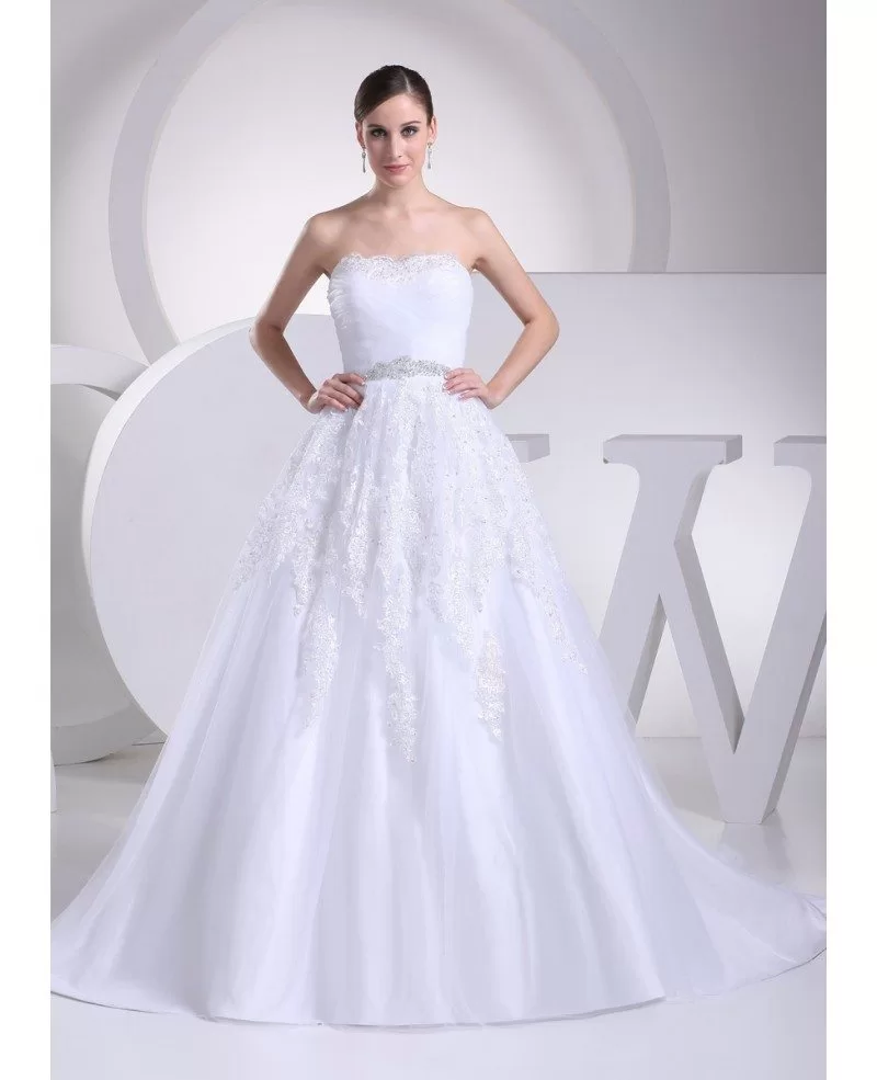 White Lace Organza Train Length Wedding Dress with Bling #OPH1074 $329. ...