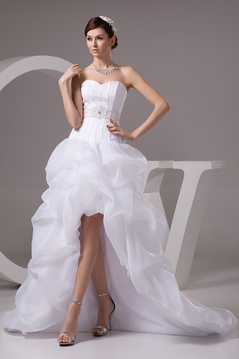 Siblings promising Perth Blackborough Corset High Low Wedding Dresses Ruffles With Train Popular Short Front Long  Back Organza Style #OPH1424 $269.9 - GemGrace.com