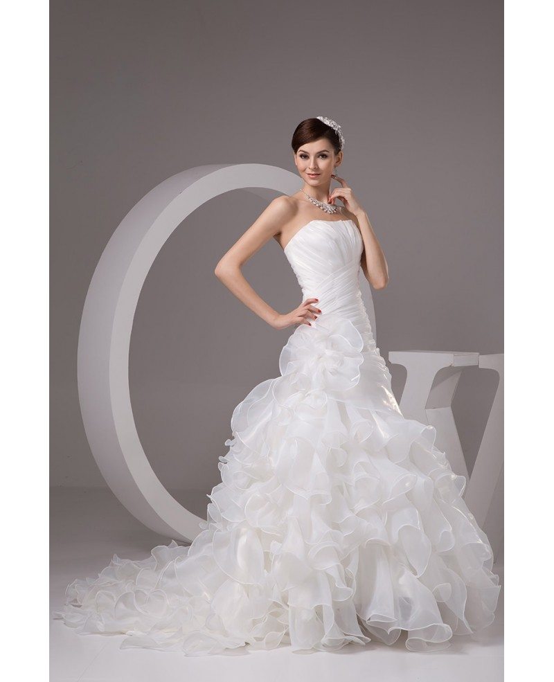 Organza Cascading Ruffles Pleated Wedding Dress Strapless #OPH1425 $260 ...