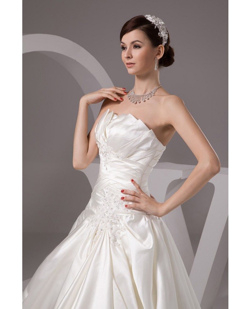 Ivory Satin Pleated Ballgown Wedding Gown Custom with Lace Beading # ...