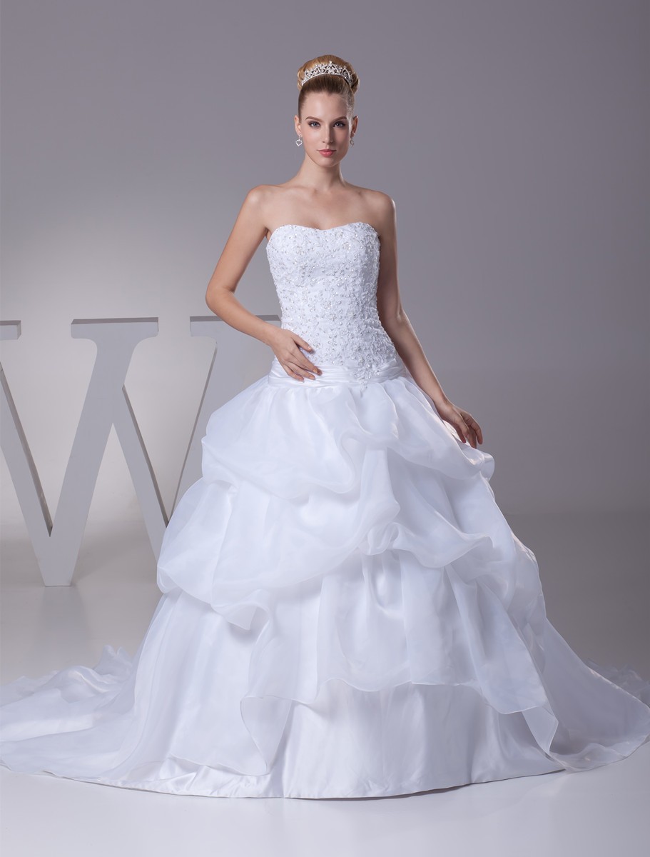 Beaded Top Ballgown Organza Ruffled Wedding Dress #OPH1092 $349.9 ...