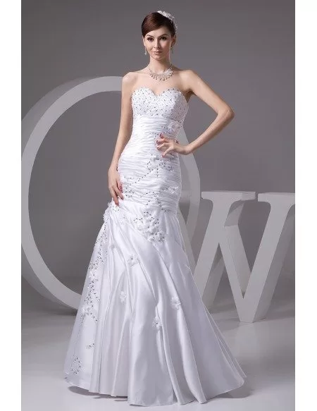 Pleated Sweetheart Mermaid Sequined Floor Length Wedding Dress