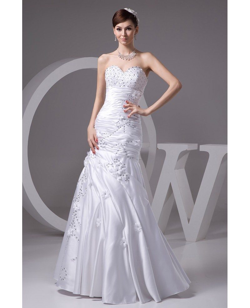 Pleated Sweetheart Mermaid Sequined Floor Length Wedding Dress #OPH1439 ...