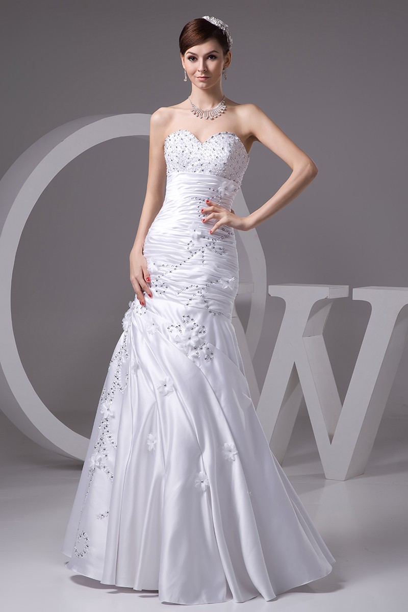 Pleated Sweetheart Mermaid Sequined Floor Length Wedding Dress #OPH1439 ...