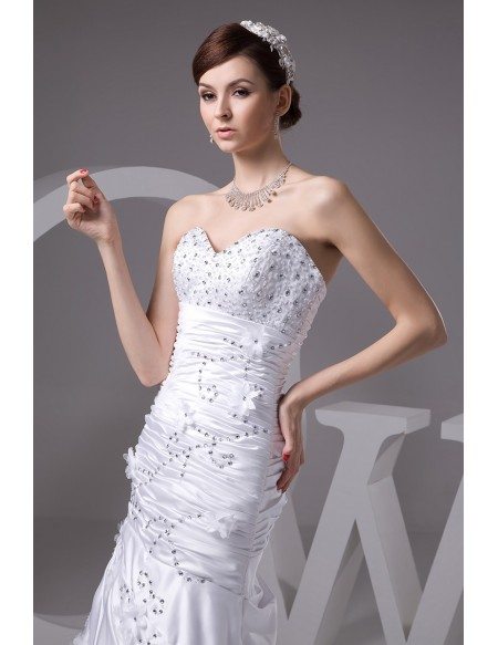 Pleated Sweetheart Mermaid Sequined Floor Length Wedding Dress