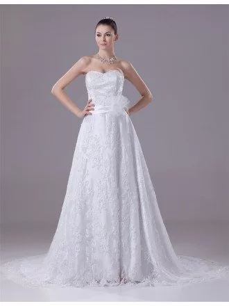 Sequined Full Lace Aline Wedding Dress with Sash