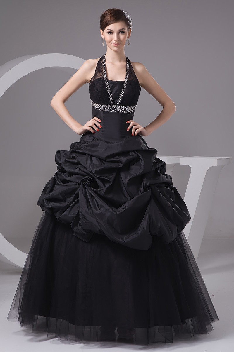 Gothic Sequined Long Halter Black Tulle Wedding Dress #OPH1445 $318.9 ...