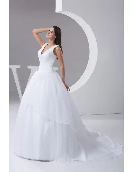 Elegant White Vneck Ballgown Sequins Wedding Dress