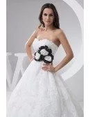 Handmade Flower Sash Lace Ballgown Wedding Dress with Color