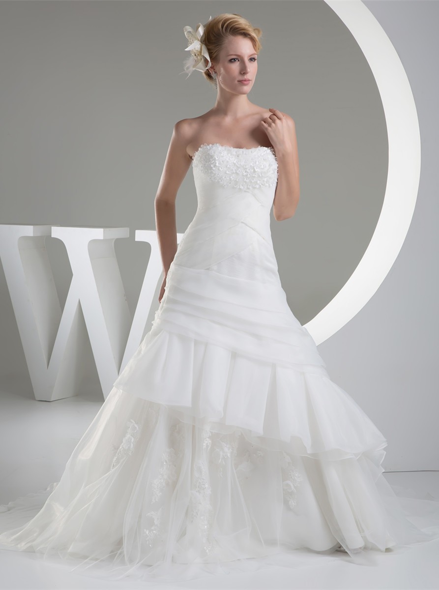 strapless ruffle wedding dress