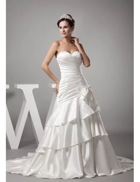 Sweetheart Pleated Satin Layered Mermaid Wedding Dress with Bow # ...