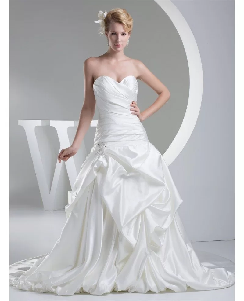 Ivory Satin Pleated Sweetheart Ruffled Wedding Dress #OPH1208 $251 ...